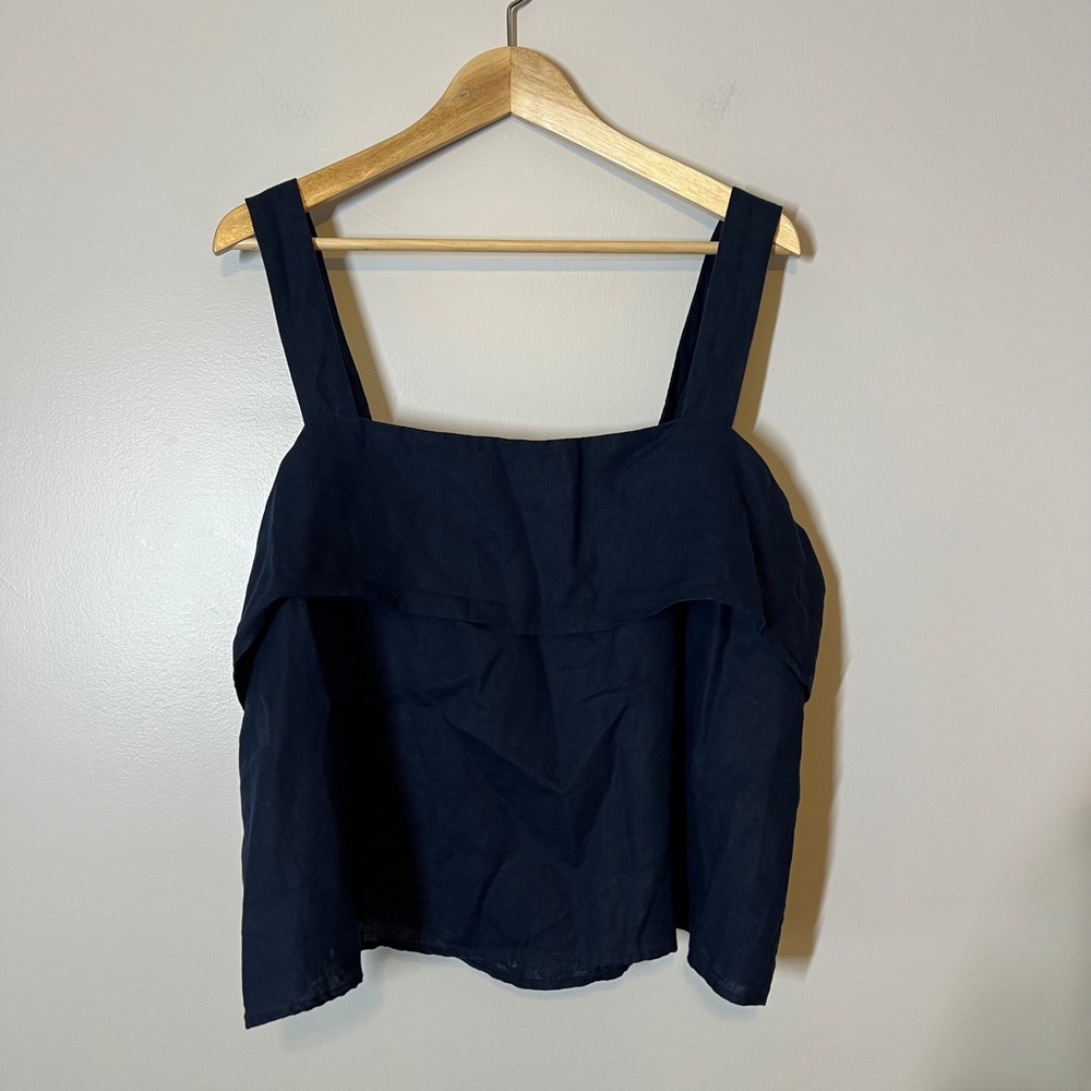 NWT Quince 100% European Linen Square Neck Tank Navy Size XL - Picture 2 of 6